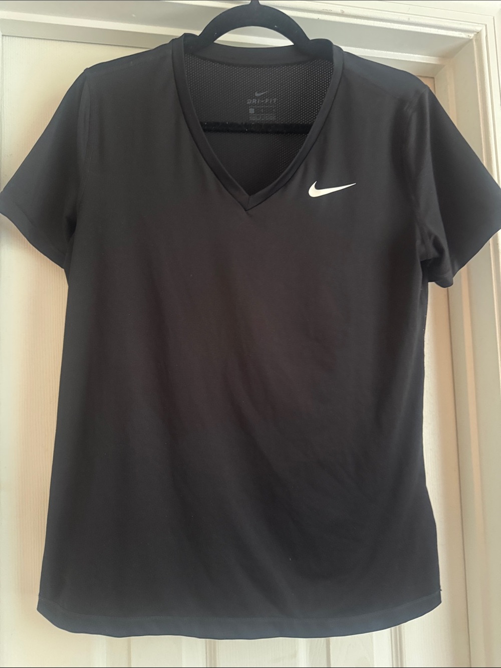 Nike Black V-Neck Dri-FIT Short Sleeve Tee with White Swoosh
